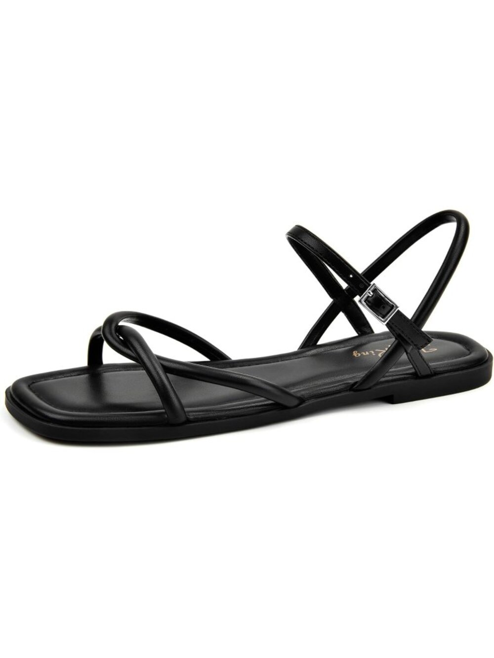 Women's Black Summer Comfortable Cross-Strap Design Square-Toe Beach Sandals